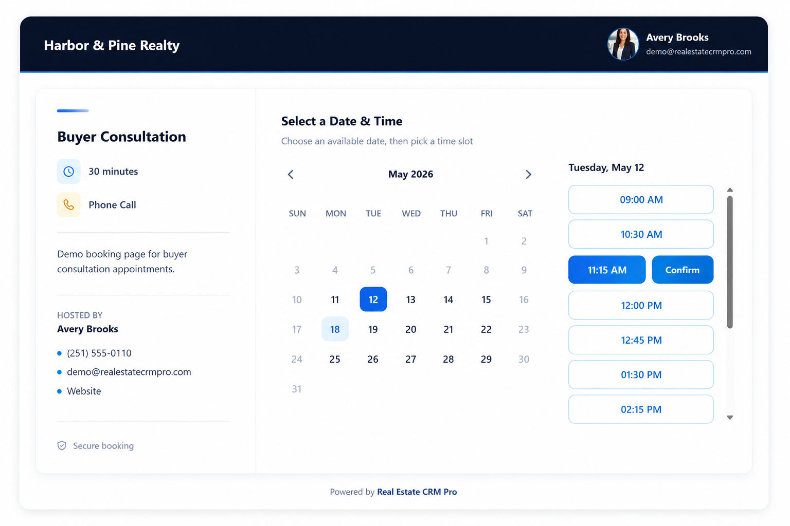Online booking schedule