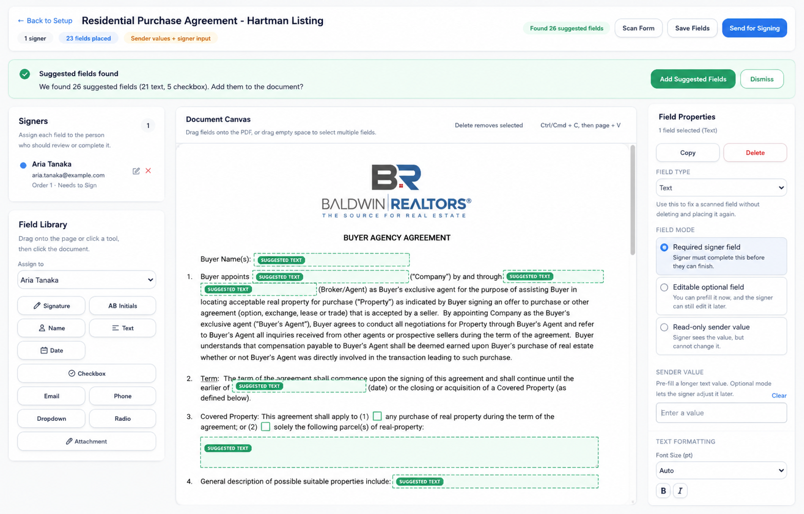 Document signing interface